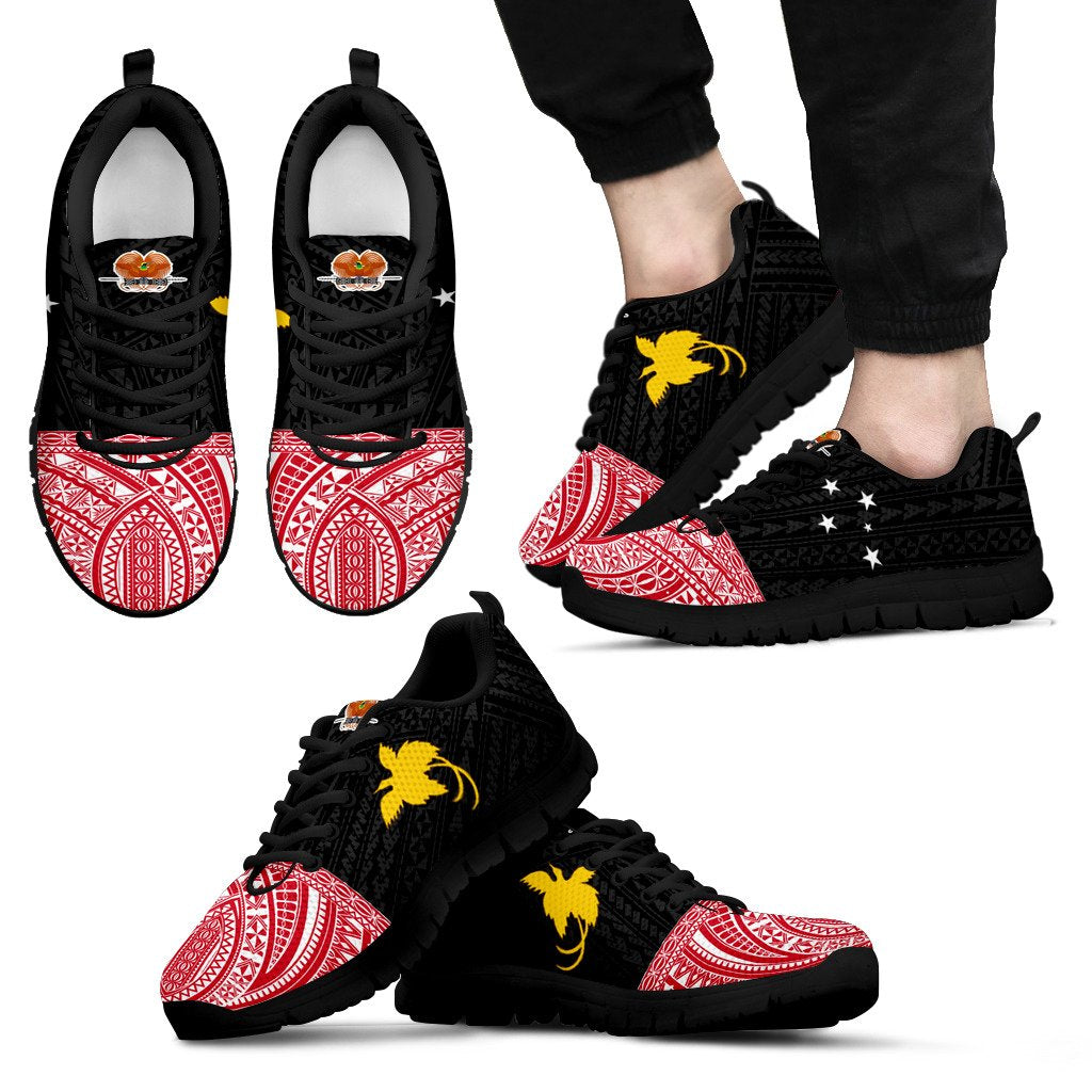 Papua New Guinea Sneakers - Papua New Guinea Flag Polynesian Tattoo - Polynesian Pride