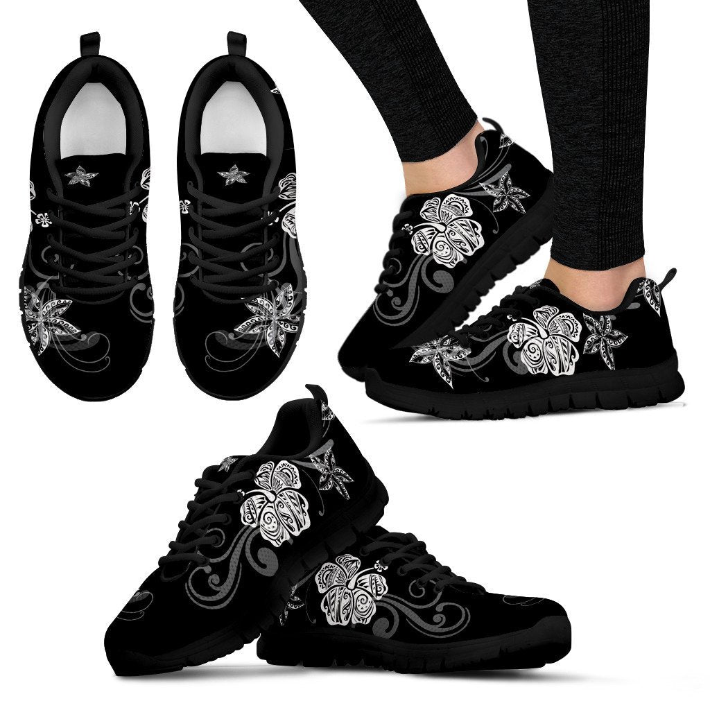 Polynesian Shoes - Polynesian Hibiscus And Plumeria - NN8 Unisex Black - Polynesian Pride