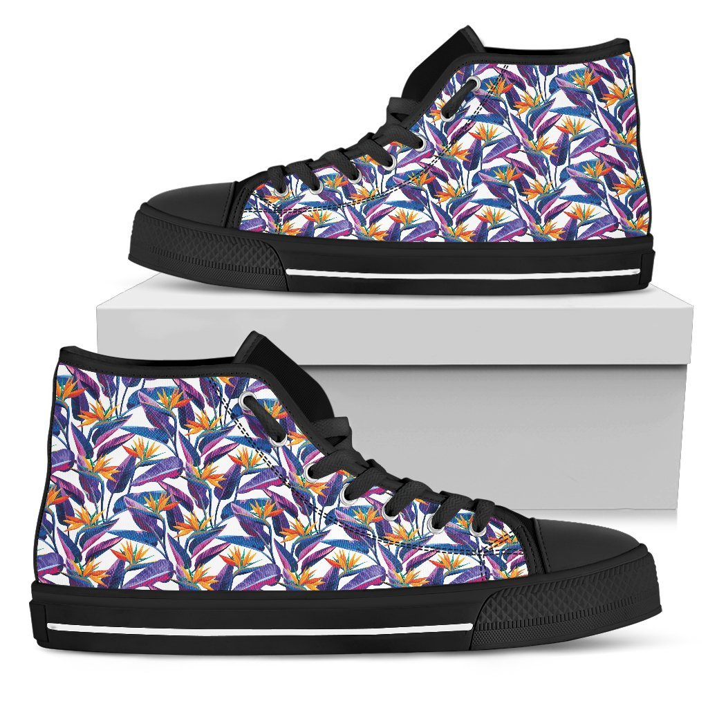 Hawaiian Shoes - Tropical Strelitzia High Top Shoes Mens High Top Black - Polynesian Pride