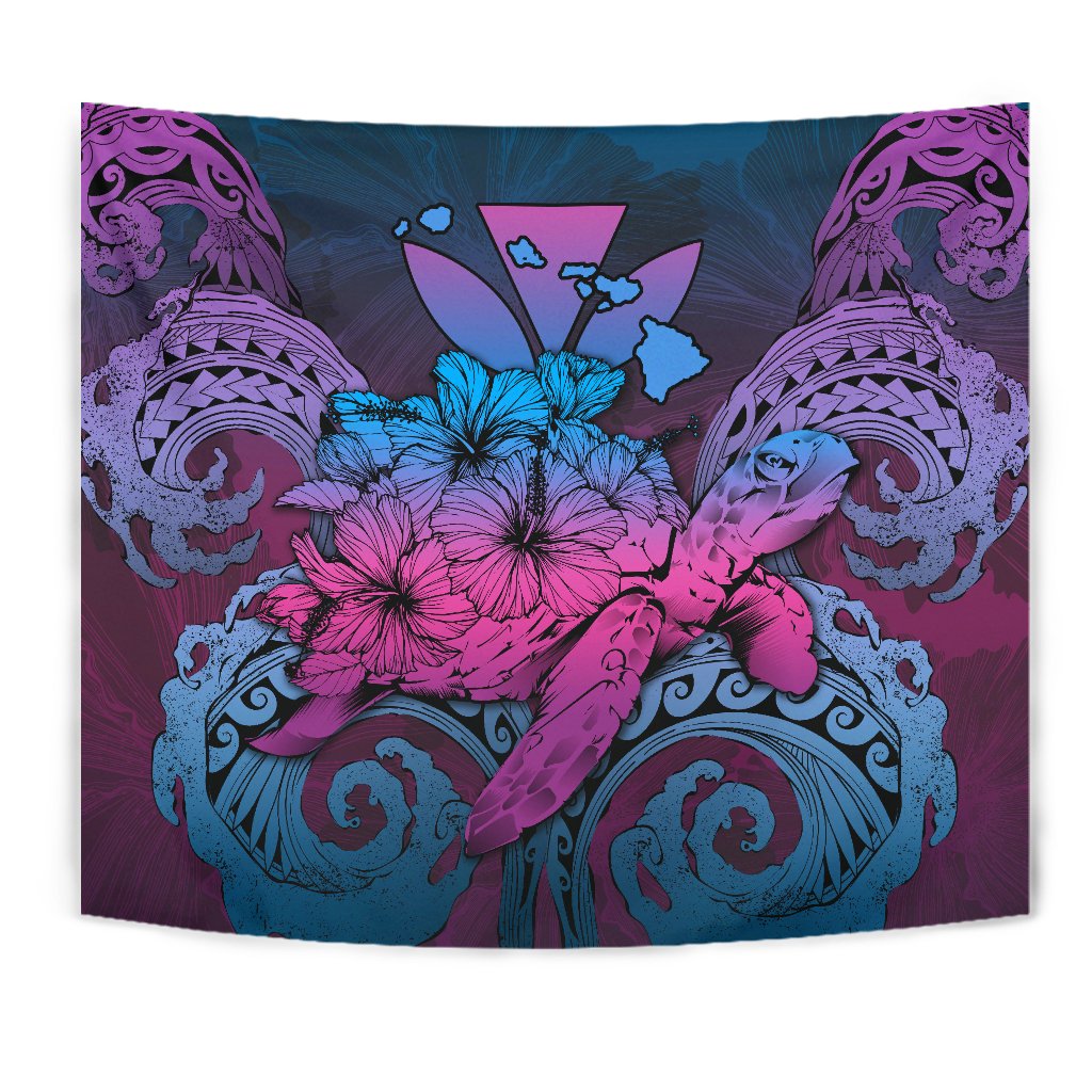 Hawaii Turtle Wave Polynesian Tapestry - Hey Style Blue - Polynesian Pride