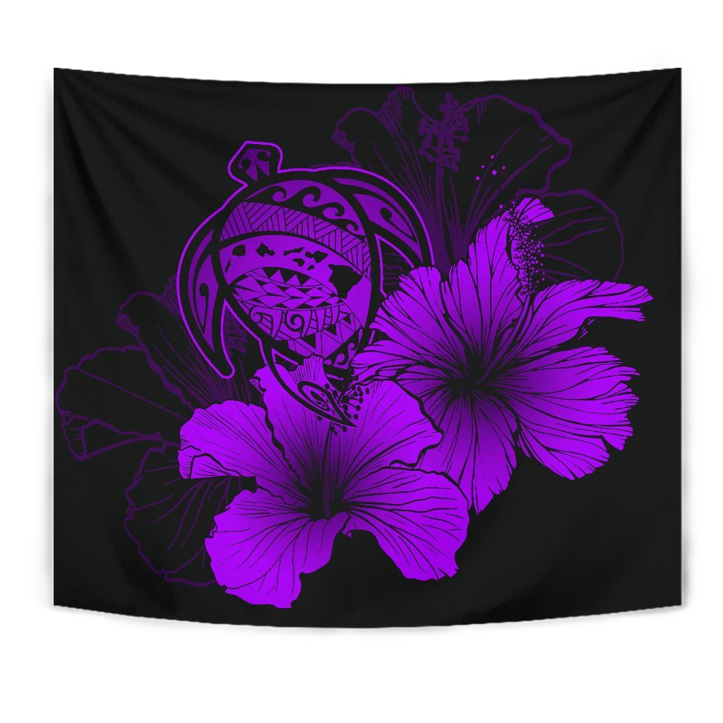 Hawaii Hibiscus Tapestry - Turtle Map - Purple - Polynesian Pride