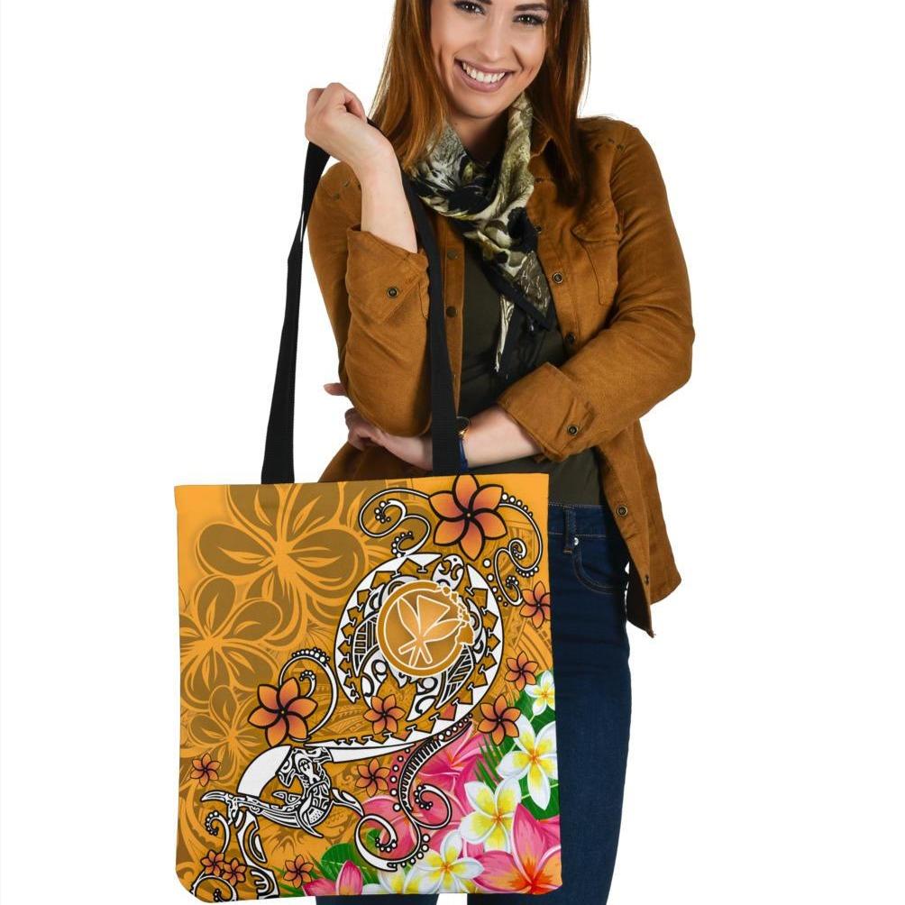 Hawaii Polynesian Tote Bags - Turtle Plumeria (Gold) Tote Bag One Size Gold - Polynesian Pride