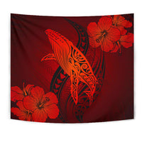 Hawaii Whale Swim Poly Red Tapestry - Polynesian Pride