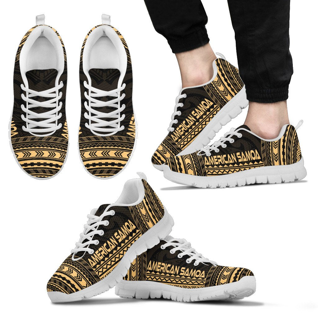 American Samoa Sneakers - American Samoa Polynesian Chief Tattoo Gold Version - Polynesian Pride