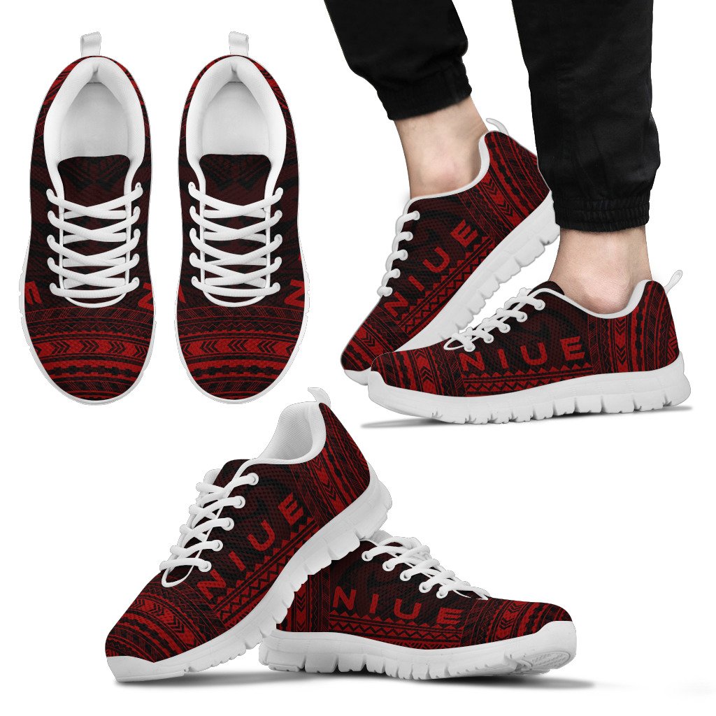 Niue Sneakers - Niue Polynesian Chief Tattoo Deep Red Version Unisex White - Polynesian Pride