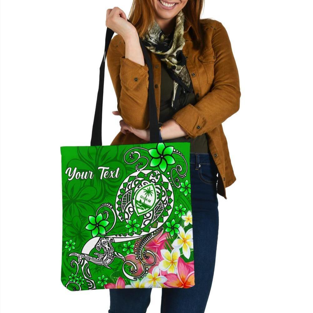 Guam Custom Personalised Tote Bags - Turtle Plumeria (Green) One Size Green - Polynesian Pride