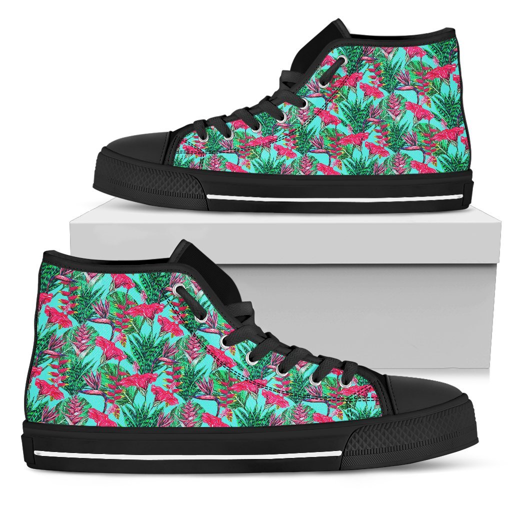 Hawaiian Shoes - Tropical Strelitzia Blue High Top Shoes Mens High Top Black - Polynesian Pride