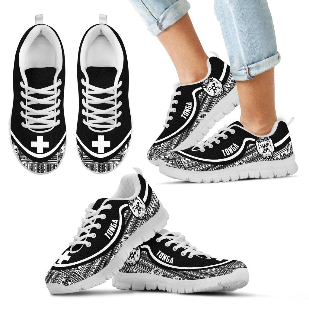 Tonga Wave Sneakers - Polynesian Pattern Black White Color Kid's Sneakers - White - Tonga White - Polynesian Pride