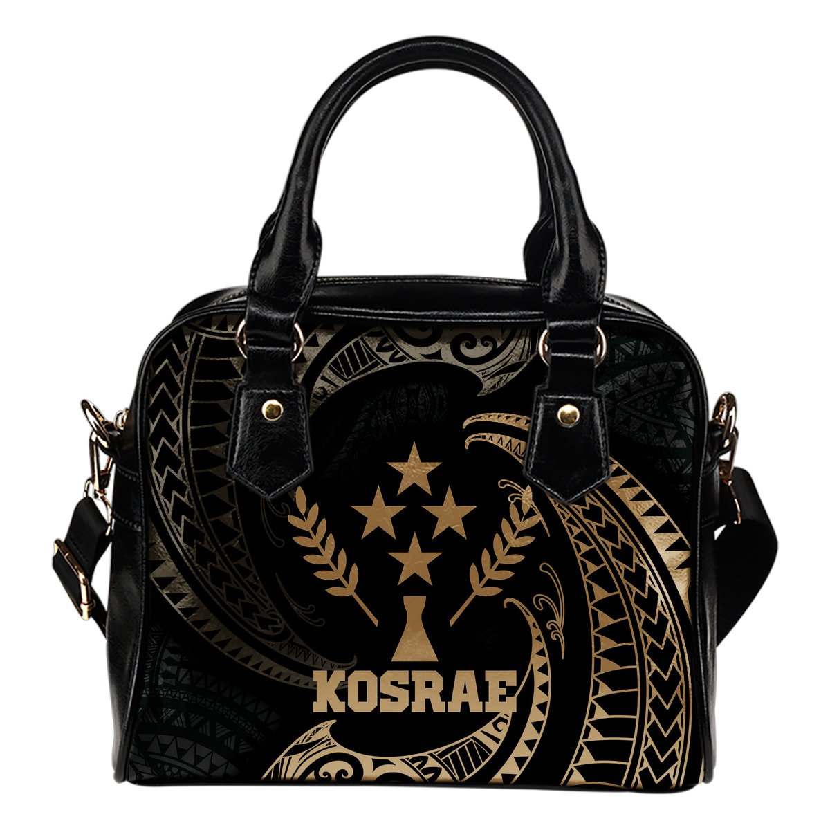 Kosrae Micronesia Shoulder Handbag - Gold Tribal Wave One Size Black - Polynesian Pride