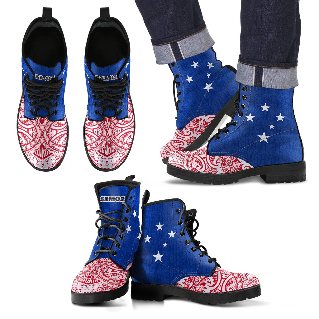 Samoa Leather Boots - Polynesian Design Blue - Polynesian Pride