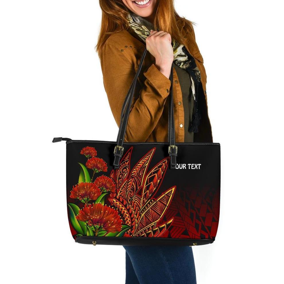 Polynesian Hawaii Personalised Large Leather Tote Bag - Ohia Lehua Red - Polynesian Pride