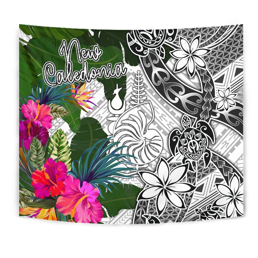 New Caledonia Tapestry White - Turtle Plumeria Banana Leaf Crest Wall Tapestry White - Polynesian Pride