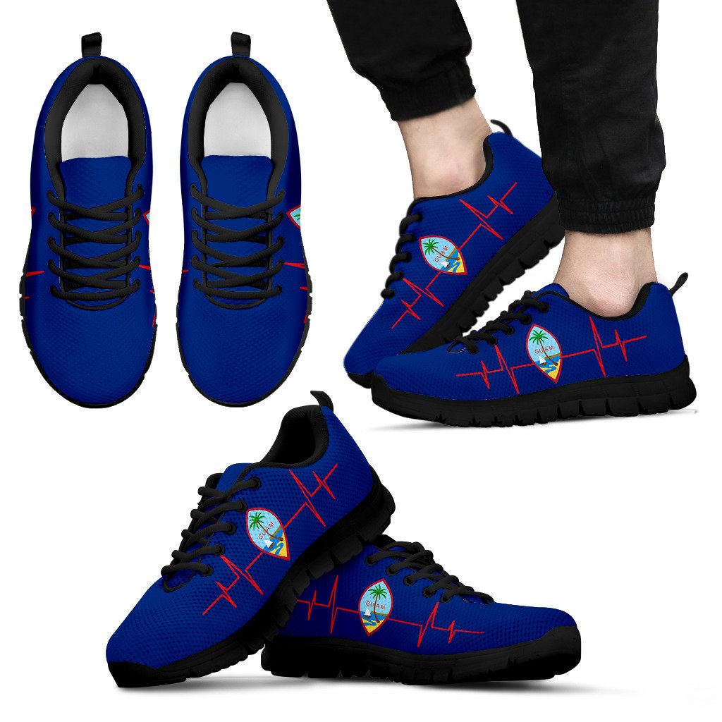 Guam Sneakers - Guam Coat Of Arms Heartbeat Style Unisex Black - Polynesian Pride