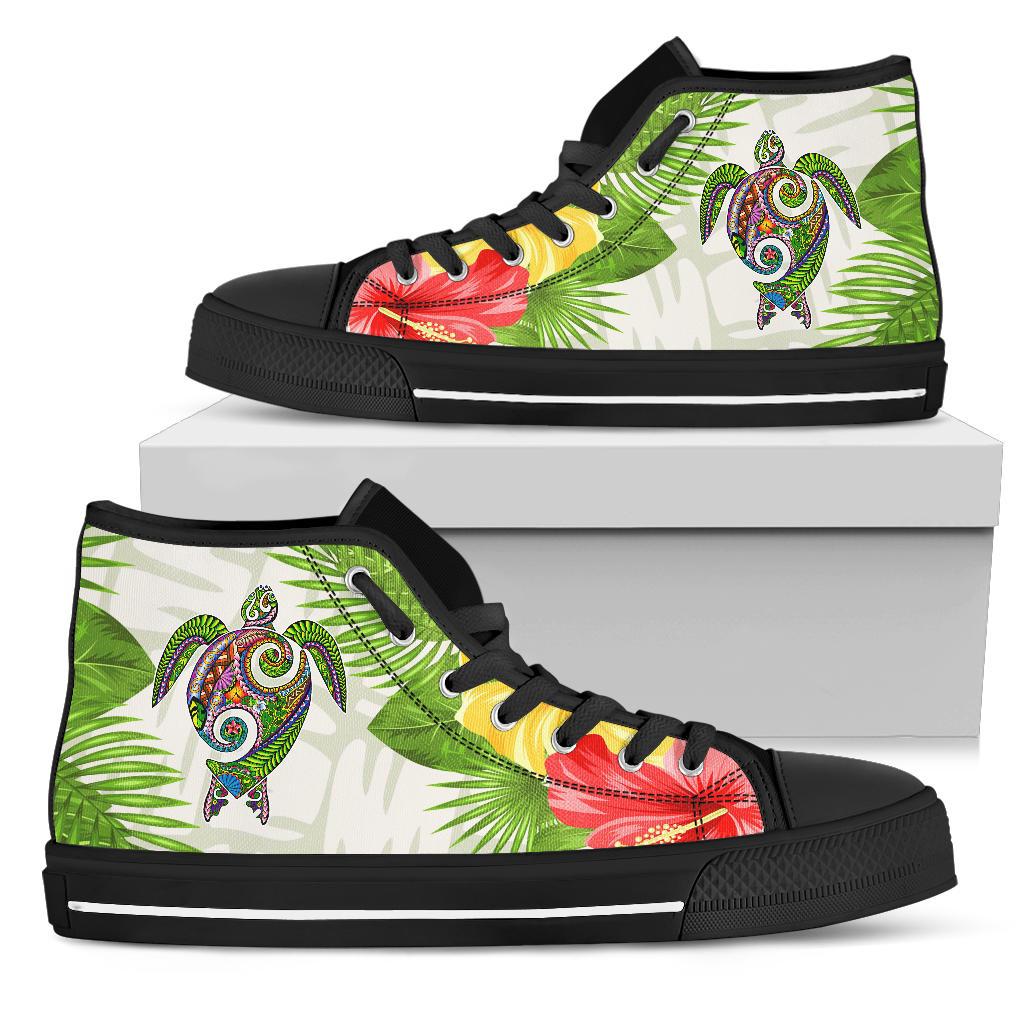 Polynesian Hawaii High Top Shoes Turtle Colorful Unisex Black - Polynesian Pride