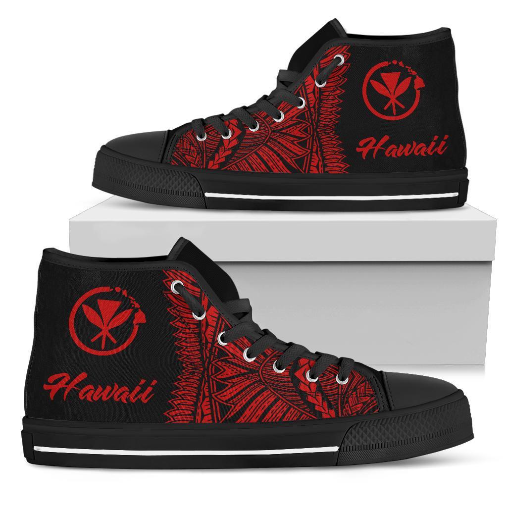 Hawaii Polynesian High Top Shoes - Hawaii Pride Red Version Unisex Black - Polynesian Pride