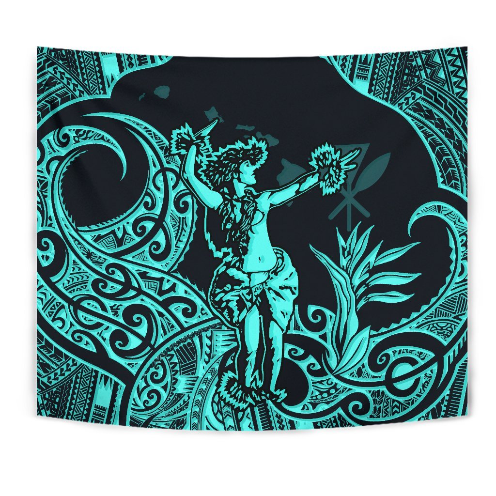 Hawaii Polynesian Tapestry - Hula Girl Neon Blue - Polynesian Pride