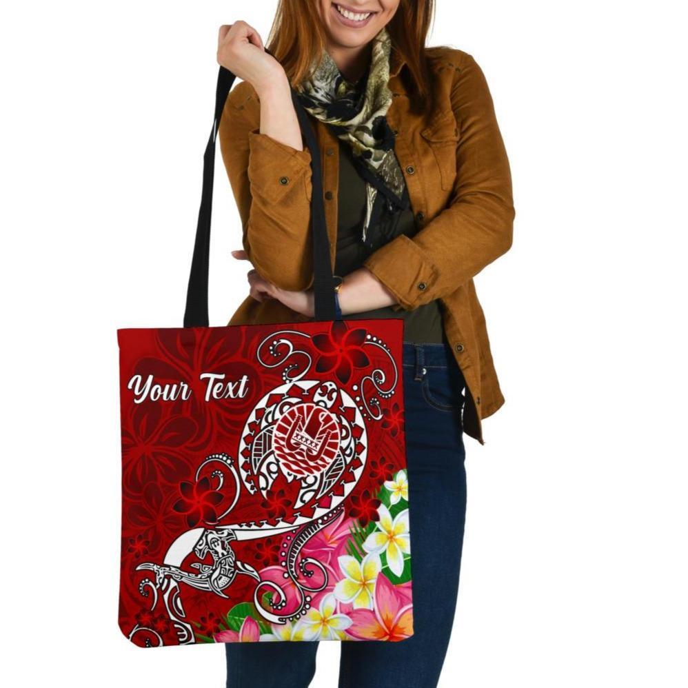 Tahiti Custom Personalised Tote Bags - Turtle Plumeria (Red) Tote Bag One Size Red - Polynesian Pride