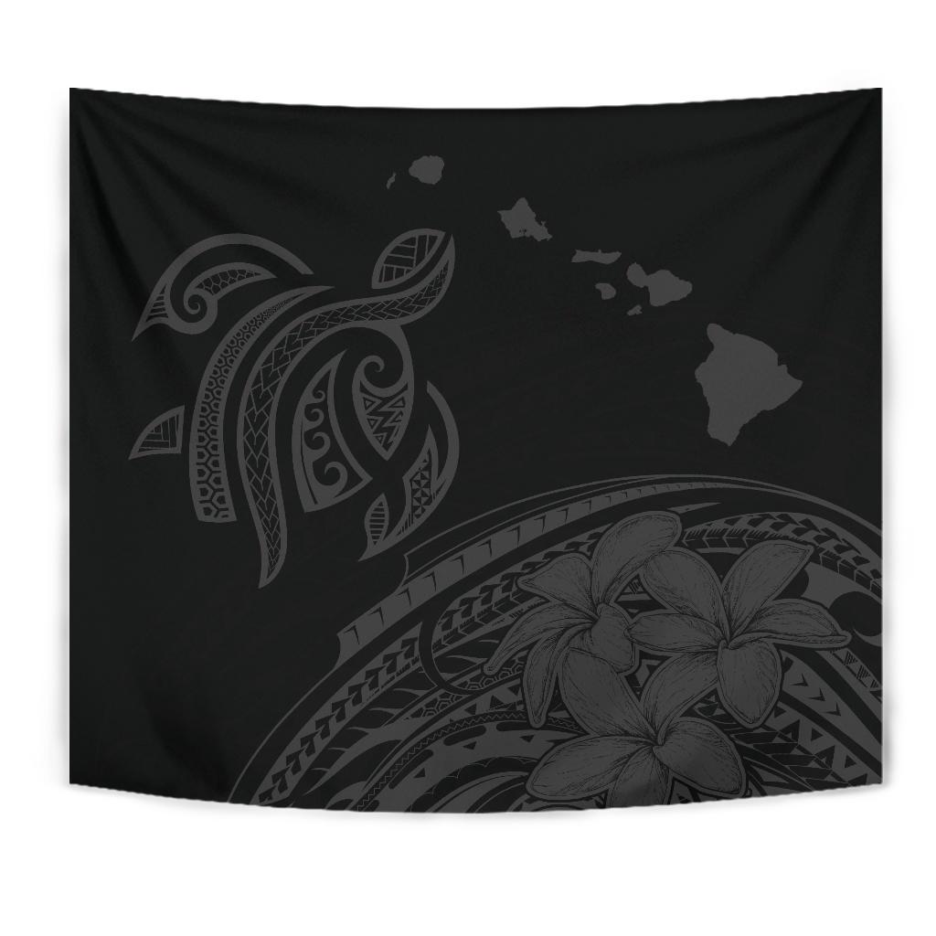 Hawaii Map Plumeria Polynesian Gray Tribal Tapestry Wall Tapestry Gray - Polynesian Pride