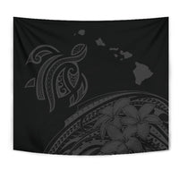 Hawaii Map Plumeria Polynesian Gray Tribal Tapestry Wall Tapestry Gray - Polynesian Pride
