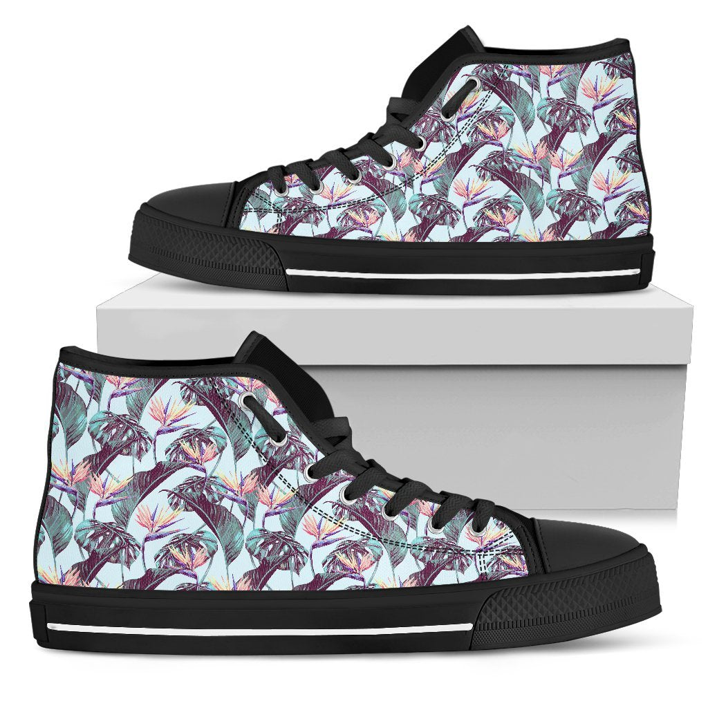 Hawaiian Shoes - Tropical Monstera Leaf High Top Shoes Mens High Top Black - Polynesian Pride