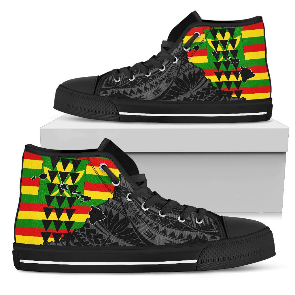 Hawaii High Top Shoes Kanaka Maoli Flag Polynesian Pride Black AH Black - Polynesian Pride