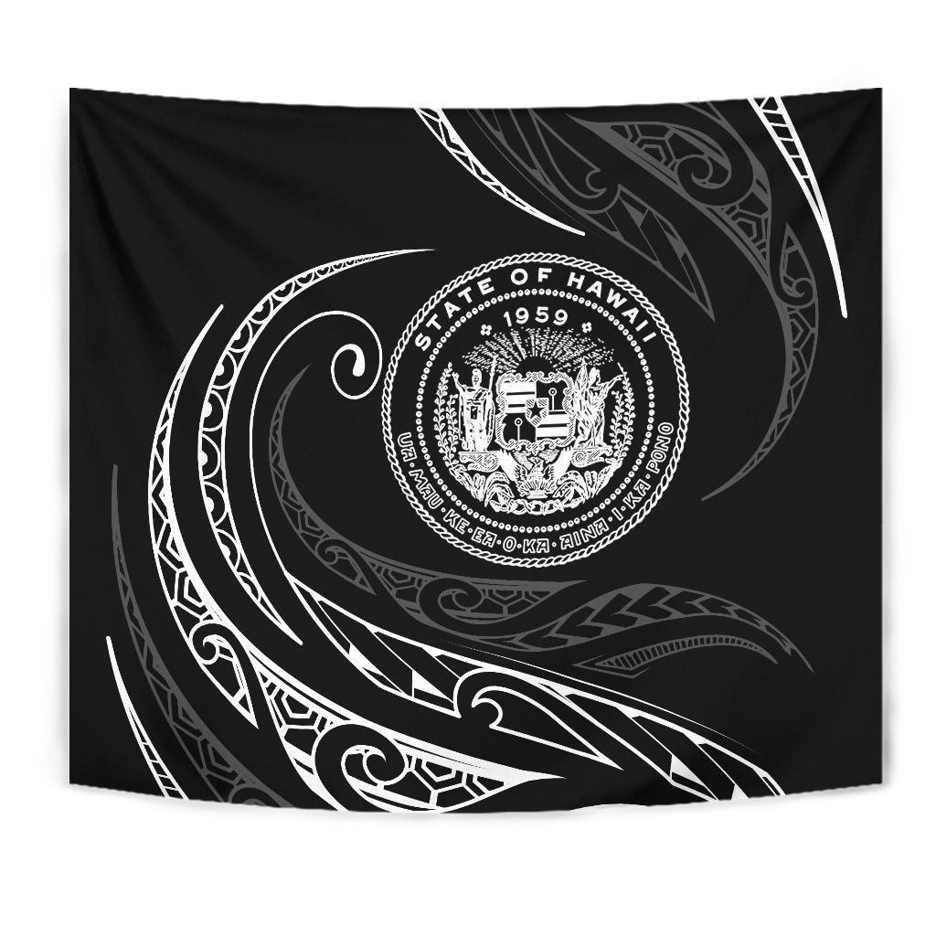 Hawaii Coat Of Arms Tapestry - White - Frida Style - Polynesian Pride