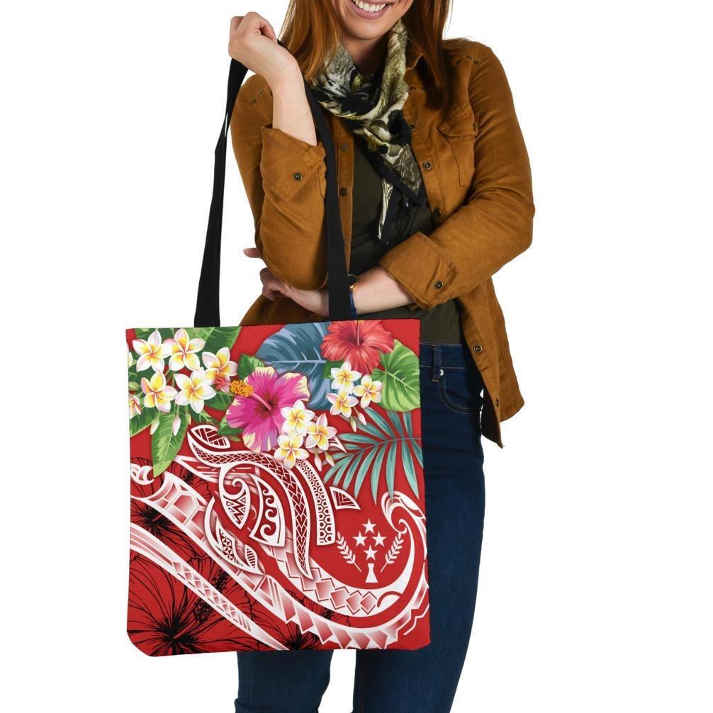 Kosrae Polynesian Tote Bags - Summer Plumeria (Red) Tote Bag One Size Red - Polynesian Pride