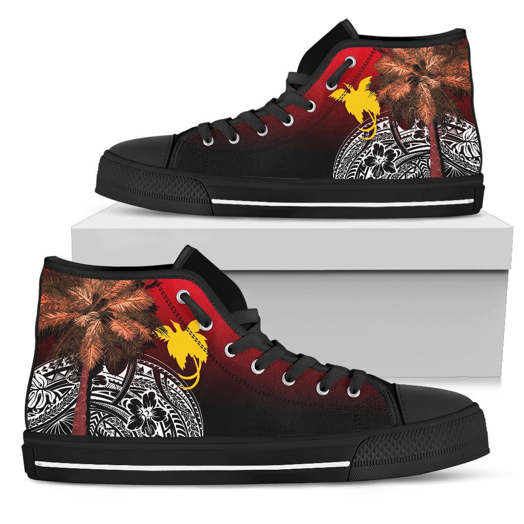 Papua New Guinea High Top Shoes - Polynesian Palm Tree Unisex Black - Polynesian Pride