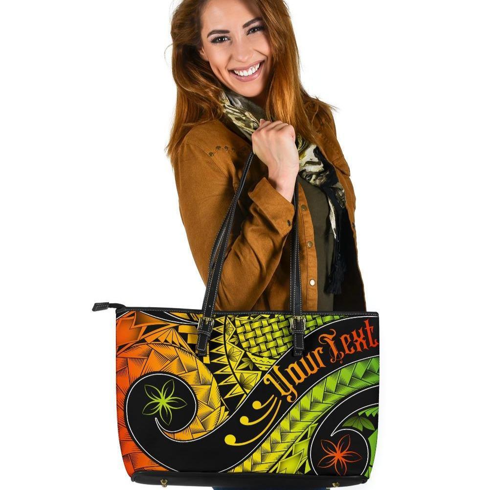 Guam Personalised Leather Tote - Guam Polynesian Decorative Patterns Reggae - Polynesian Pride