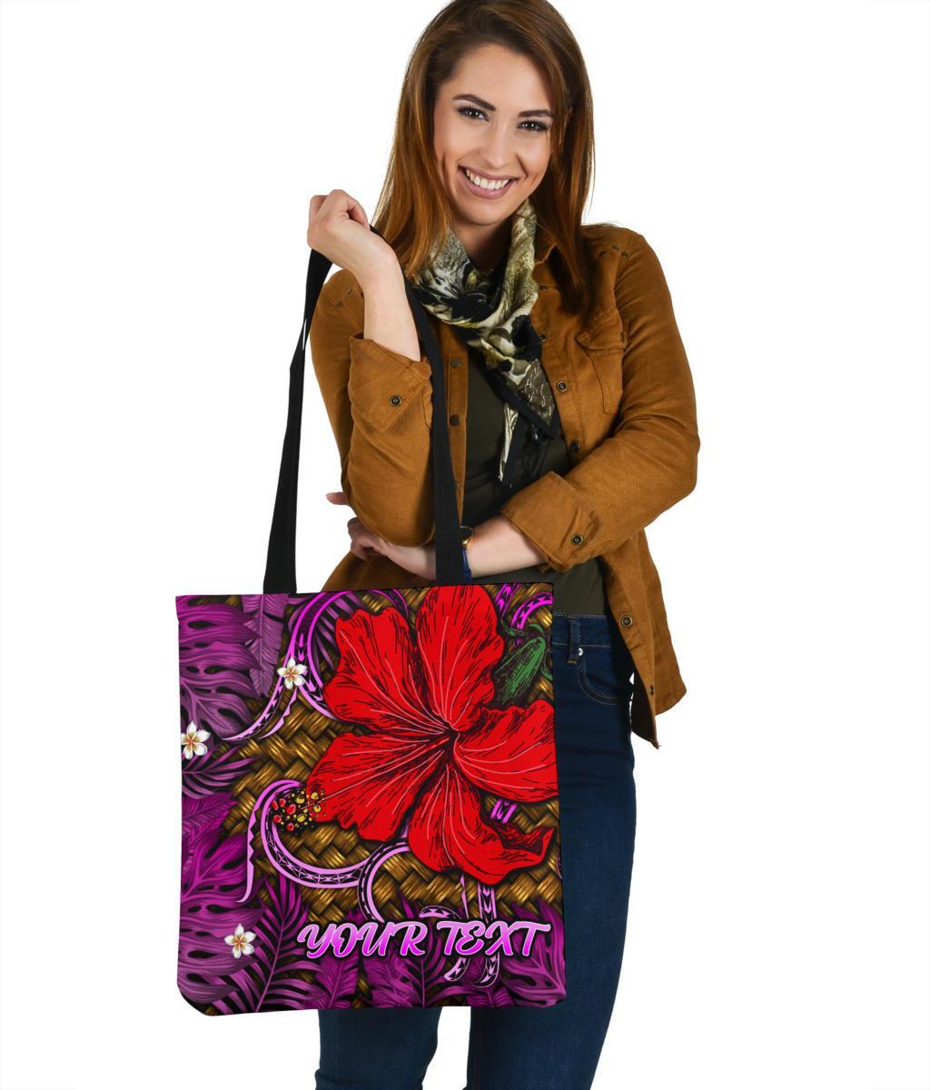 Hawaii Lauhala Hibiscus Polynesian Tropical Tote Bag Pink - Wake Style - AH Tote Bag One Size Pink - Polynesian Pride