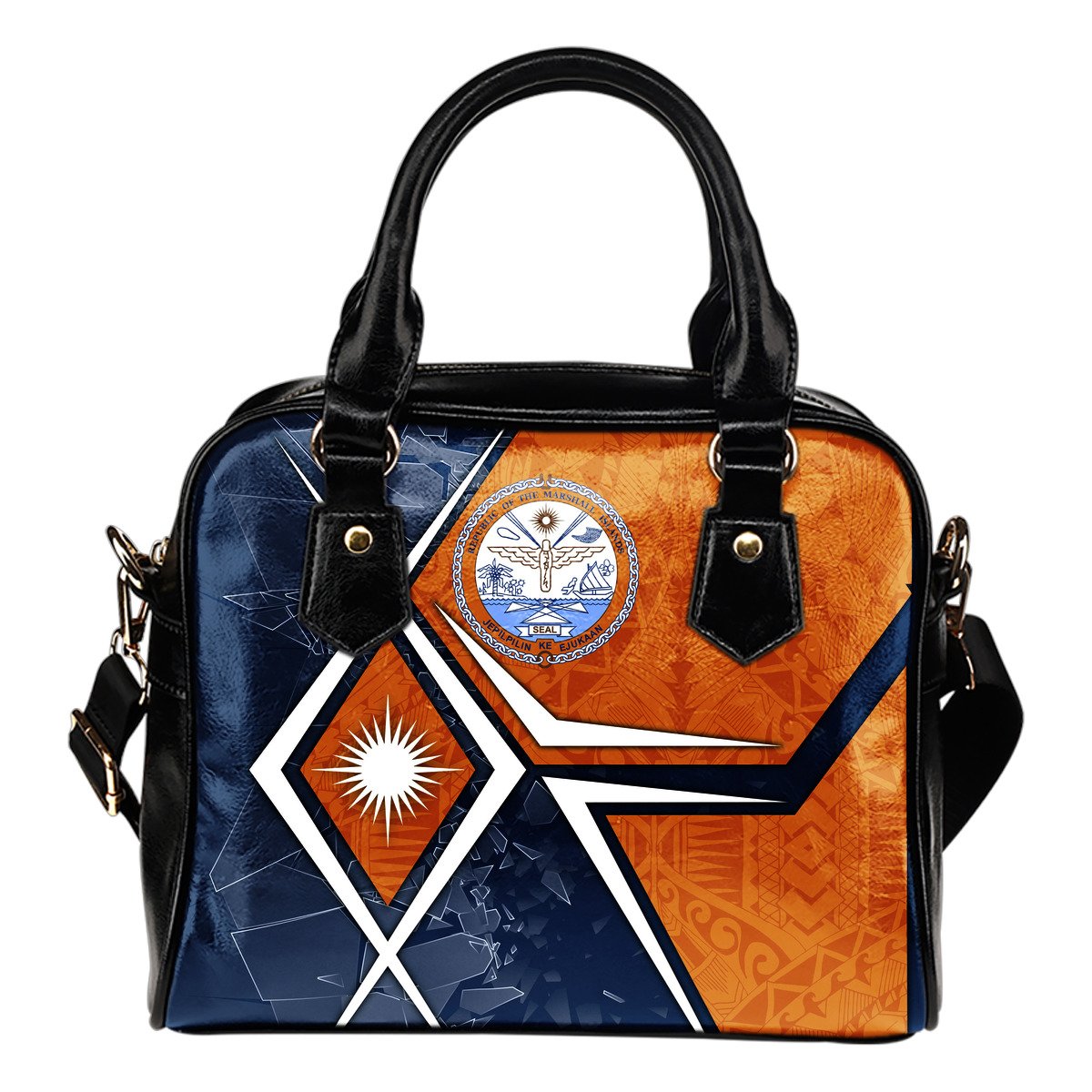 Marshall Islands Shoulder Handbag - Marshall Islands Flag with Polynesian Patterns One Size Orange - Polynesian Pride