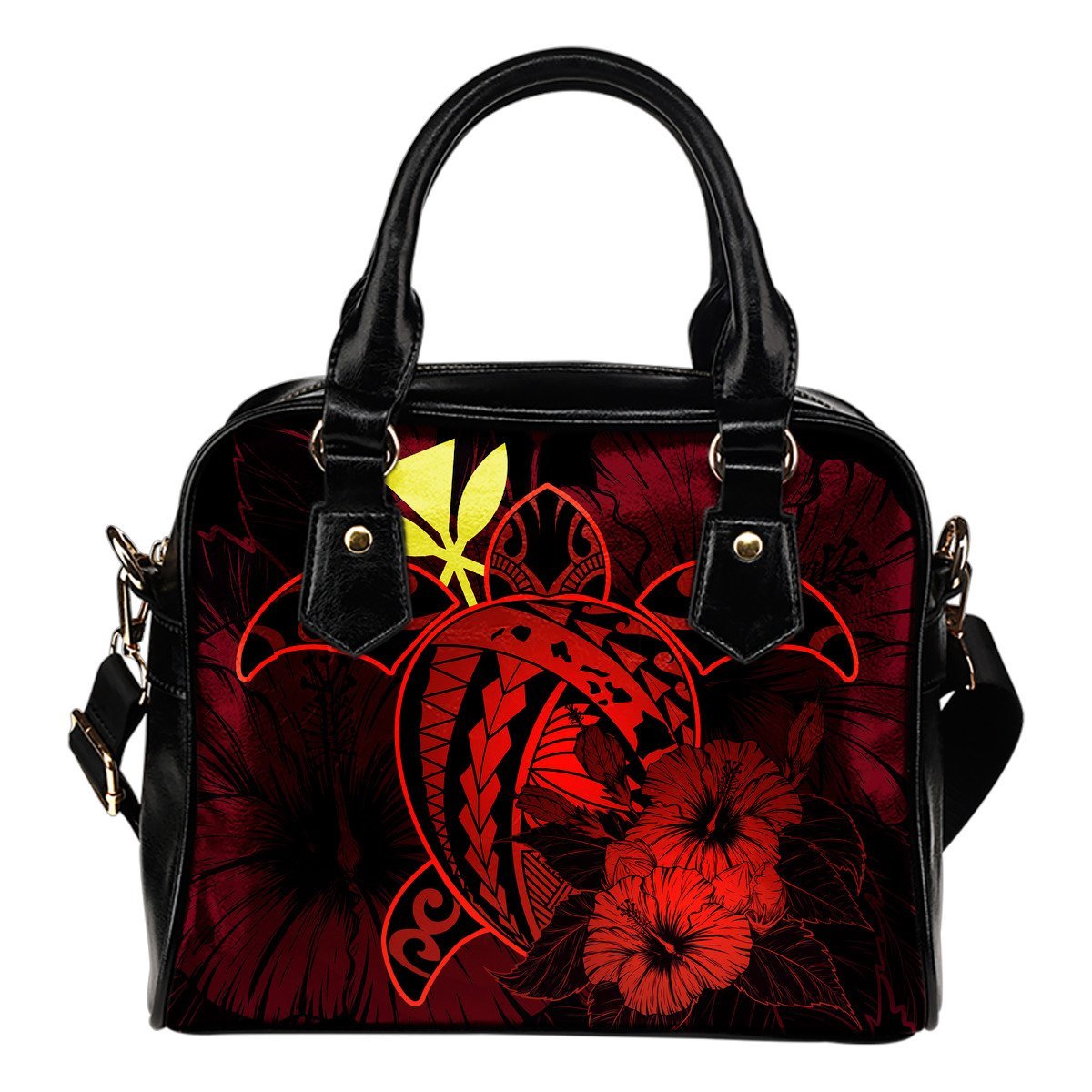 Hawaii Hibiscus Shoulder Handbag - Harold Turtle - Red One Size Red - Polynesian Pride