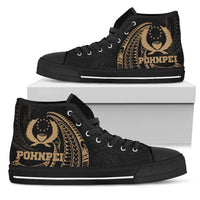 Pohnpei Micronesia High Top Shoes - Gold Tribal Wave Unisex Black - Polynesian Pride