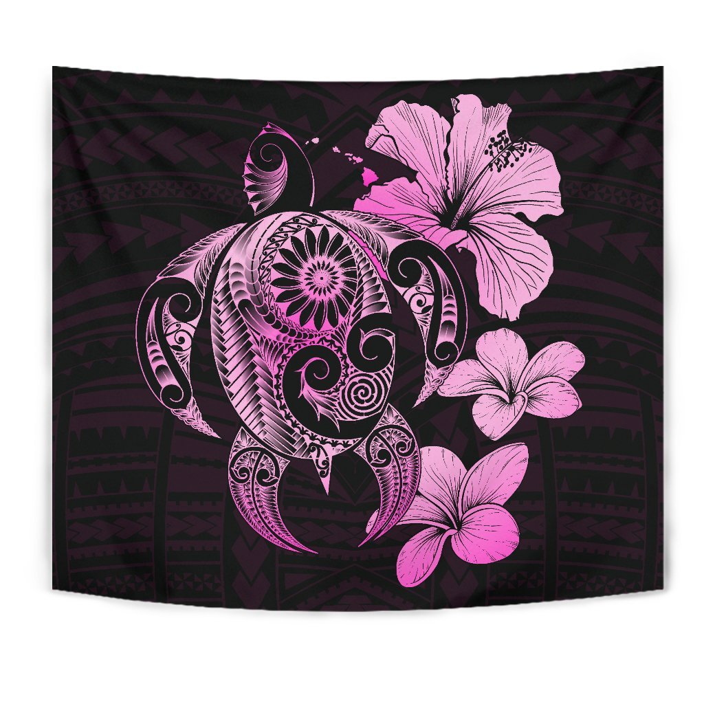 Hibiscus Plumeria Mix Polynesian Pink Turtle Tapestry - Polynesian Pride