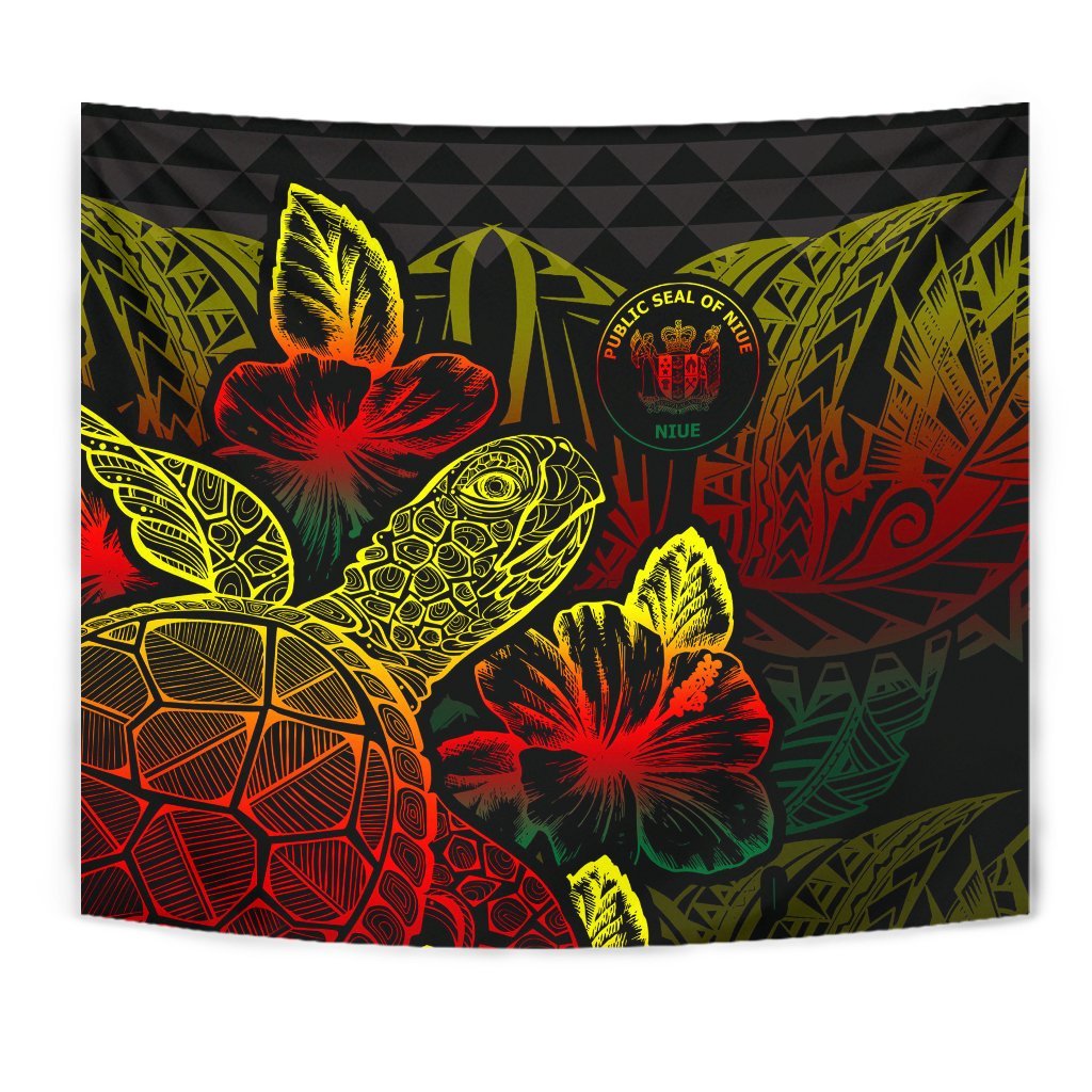 Niue Tapestry - Turtle Hibiscus Pattern Reggae - Polynesian Pride