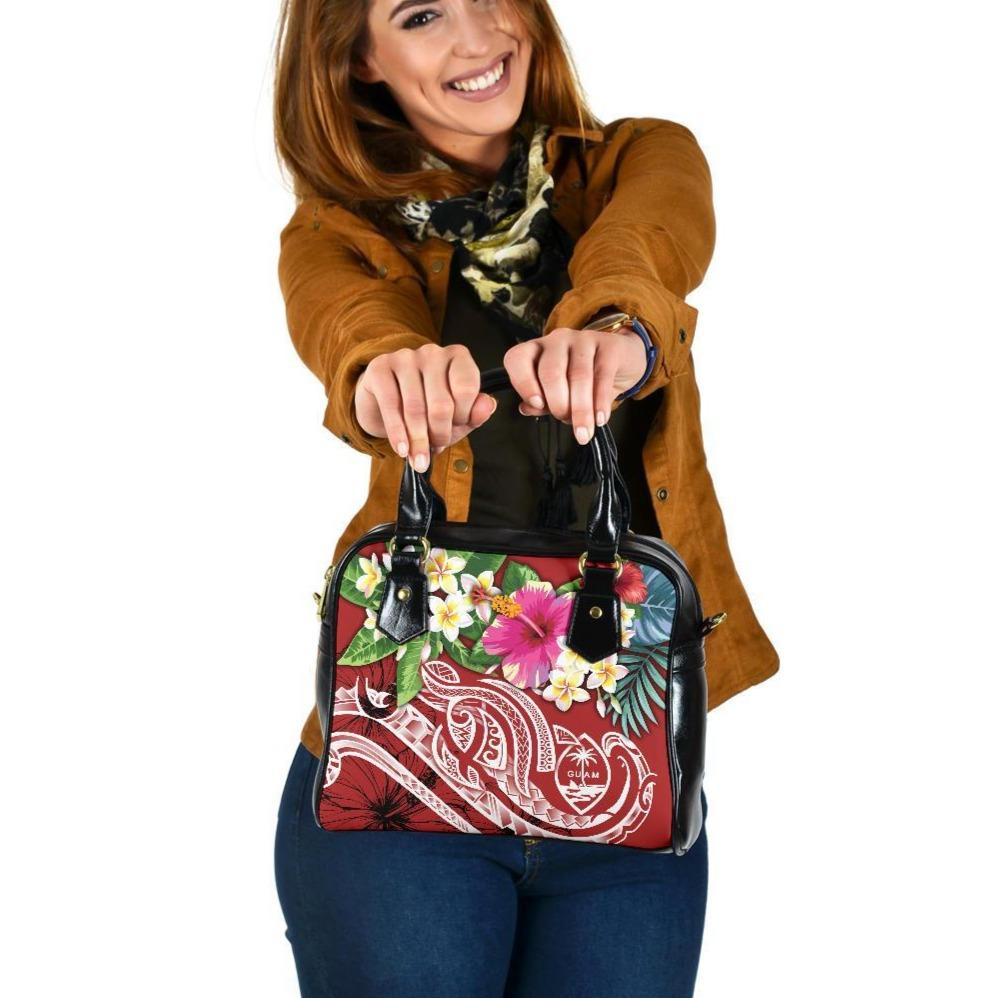 Guam Polynesian Shoulder Handbag - Summer Plumeria (Black) One Size Red - Polynesian Pride