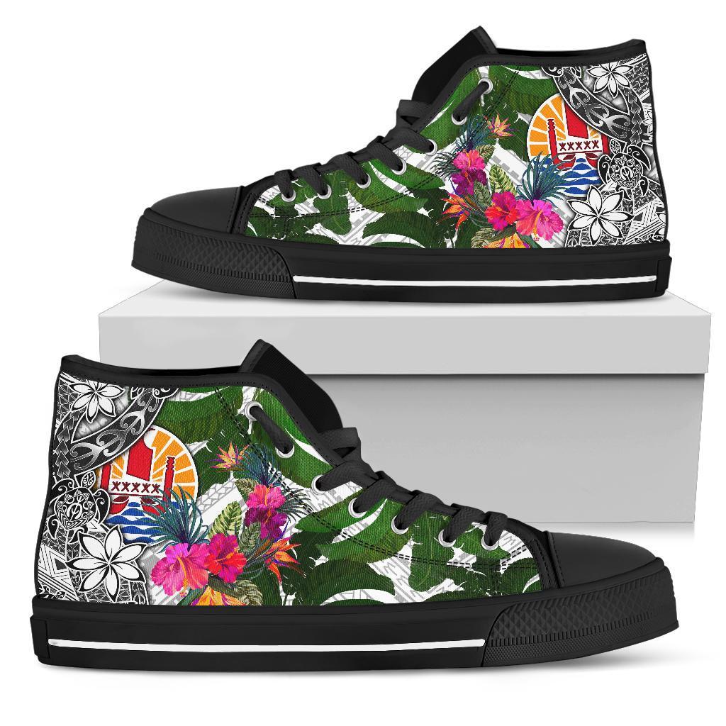 Tahiti High Top Shoes White - Turtle Plumeria Banana Leaf Unisex Black - Polynesian Pride