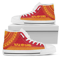 Papua New Guinea High Top Shoes - Polynesian Flag Chief Version Unisex White - Polynesian Pride