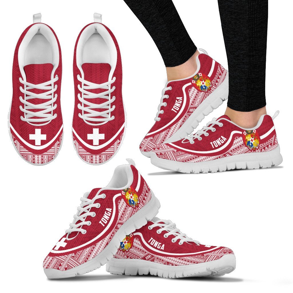 Tonga Wave Sneakers - Polynesian Pattern White Red Color Women's Sneakers - White - Tonga White - Polynesian Pride
