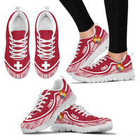 Tonga Wave Sneakers - Polynesian Pattern White Red Color Women's Sneakers - White - Tonga White - Polynesian Pride