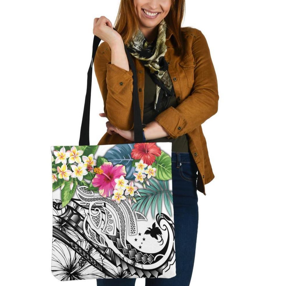 Papua New Guinea Polynesian Tote Bag - Summer Plumeria (White) Tote Bag One Size White - Polynesian Pride