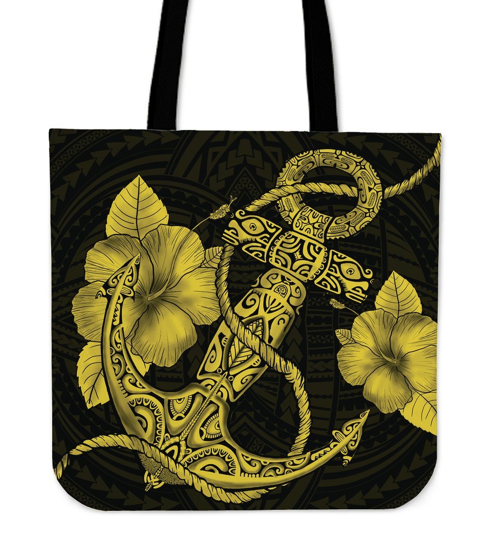 Anchor Yellow Poly Tribal Tote Bag Tote Bag One Size Yellow - Polynesian Pride