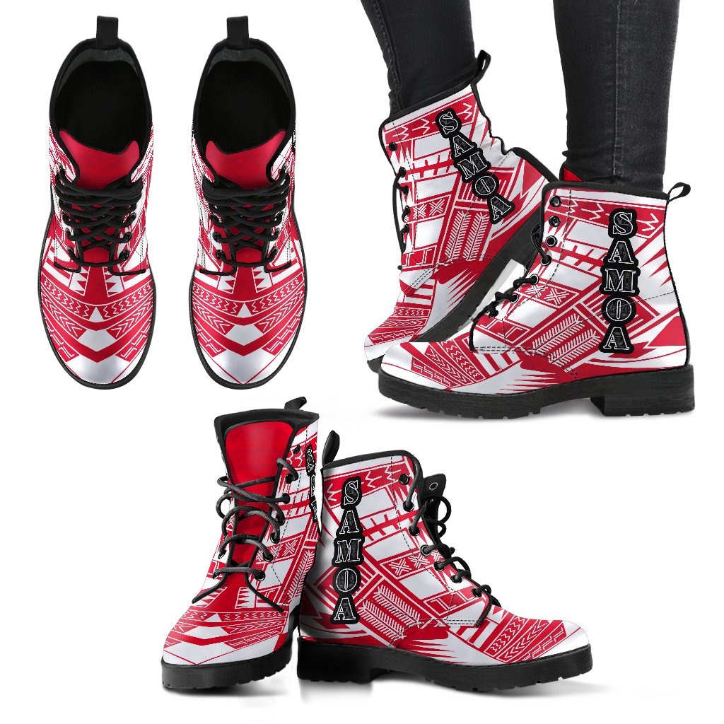 Samoa Leather Boots - Polynesian Tattoo Flag - Polynesian Pride