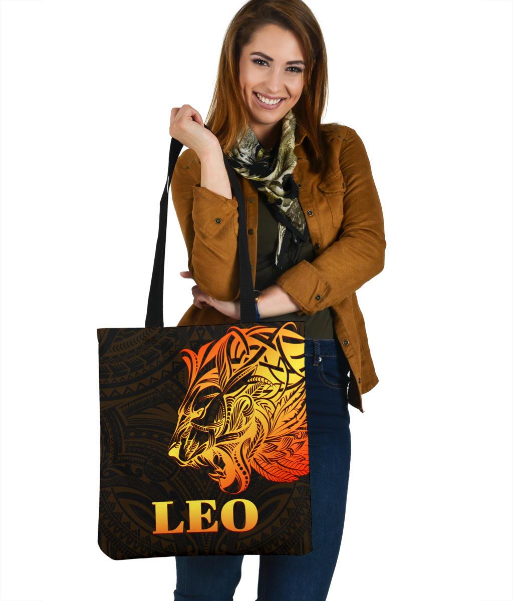 Sun In Leo Zodiac Tote Bag Polynesian Tattoo Simple - Orange Black Tote Bag One Size Orange - Polynesian Pride