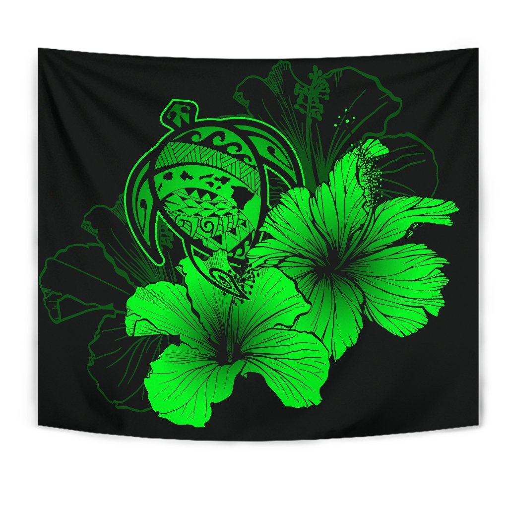 Hawaii Hibiscus Tapestry - Turtle Map - Green - Polynesian Pride