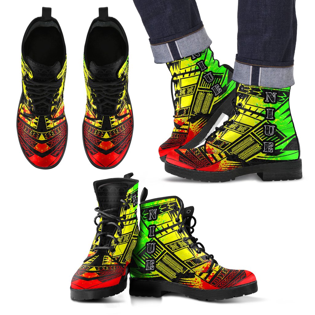 Niue Leather Boots - Polynesian Tattoo Reggae Reggae - Polynesian Pride