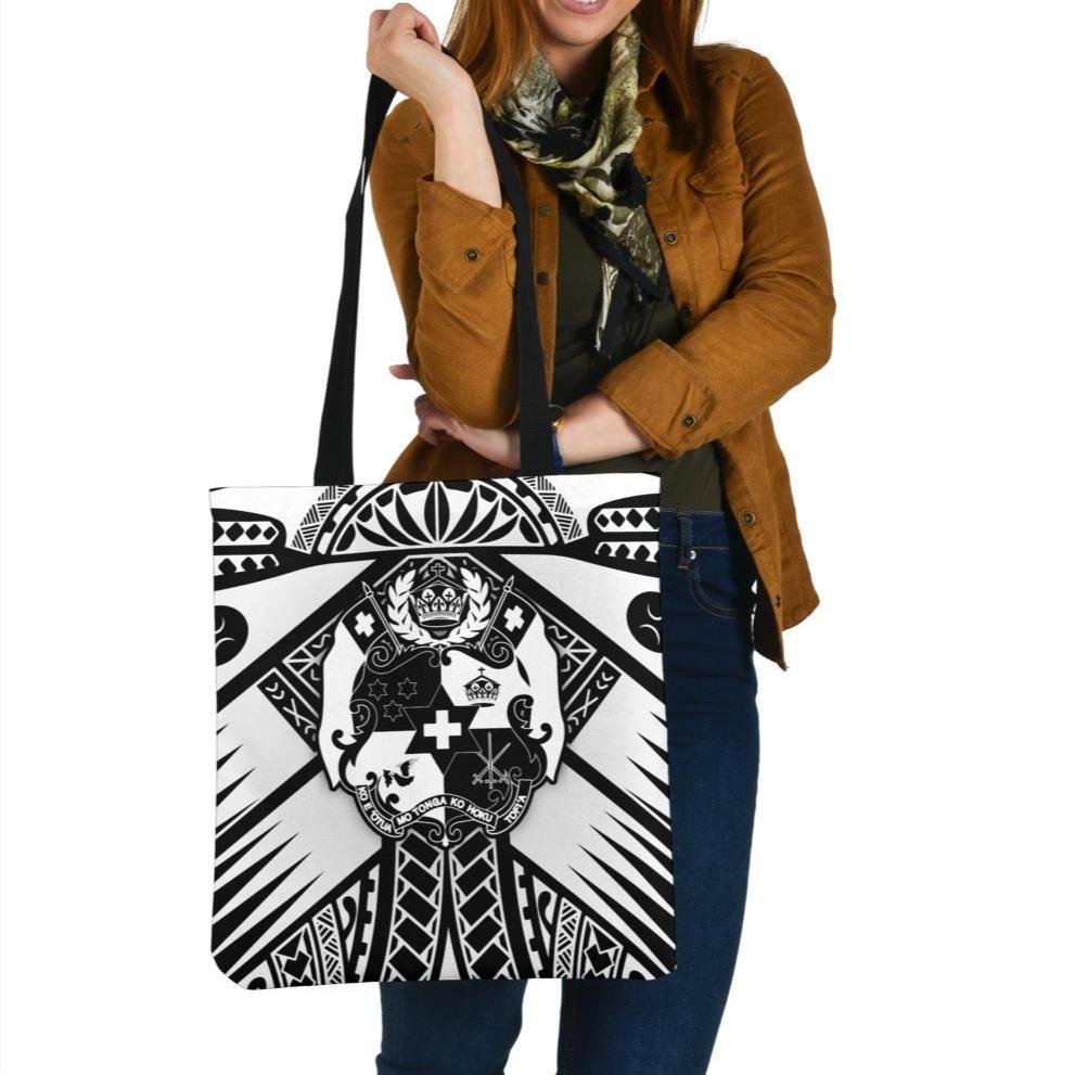 Tonga Polynesian Tote Bags - Tonga White Seal with Polynesian tattoo Tote Bag One Size White - Polynesian Pride