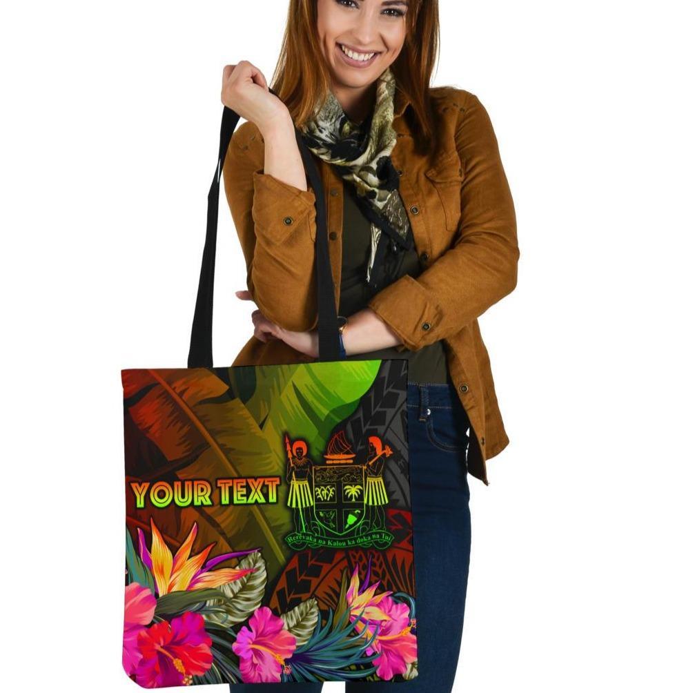 Fiji Polynesian Personalised Tote Bags - Hibiscus and Banana Leaves Tote Bag One Size Reggae - Polynesian Pride