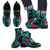 Hawaii Green Hibiscus Leather Boots Black & Green - Polynesian Pride