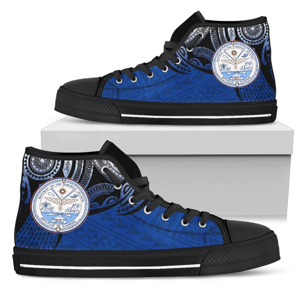 Marshall Islands Polynesian High Top Shoes - Tattoo Pattern Unisex Black - Polynesian Pride